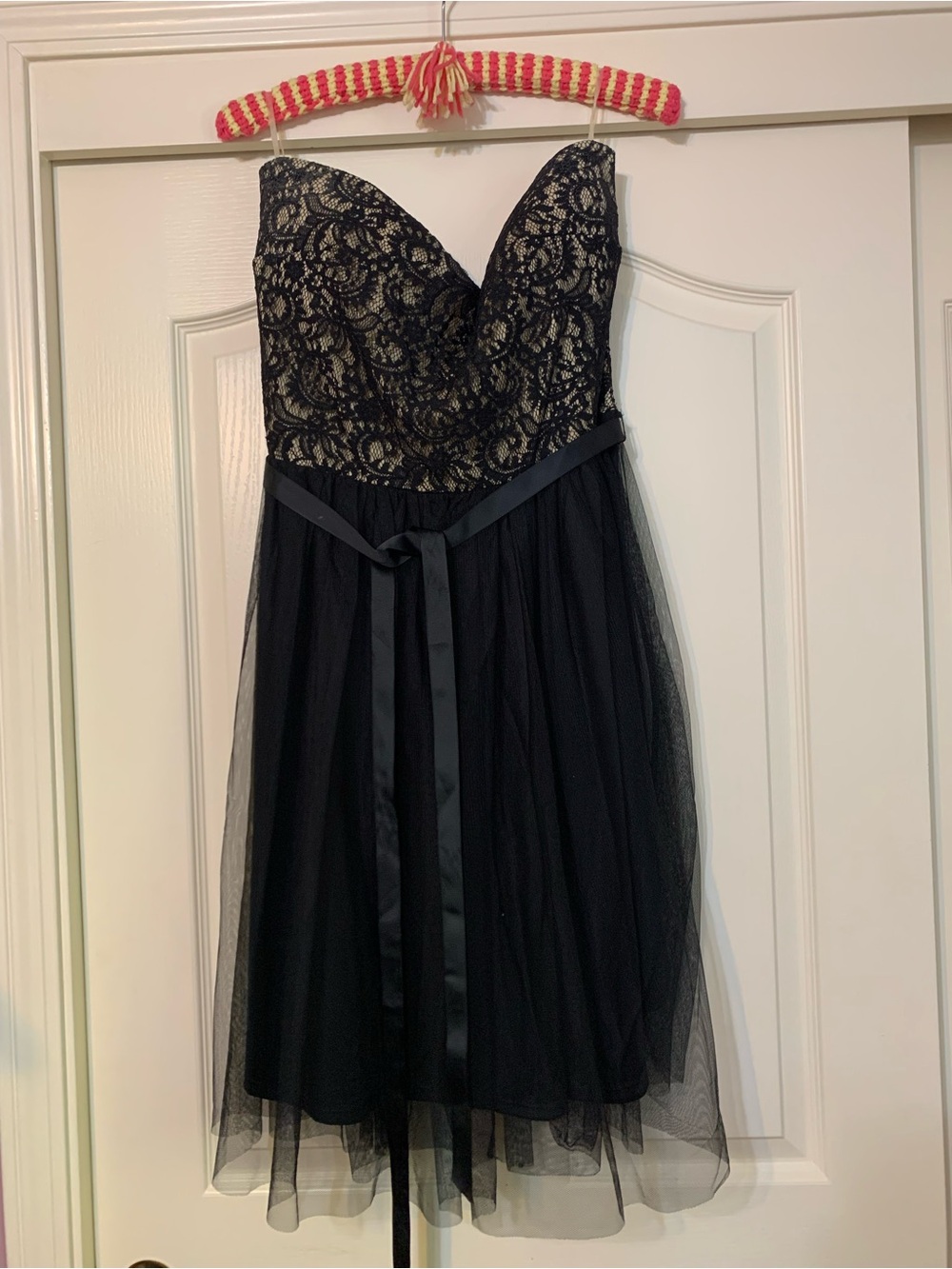 Strapless Black Lace & Tulle Cocktail Dress